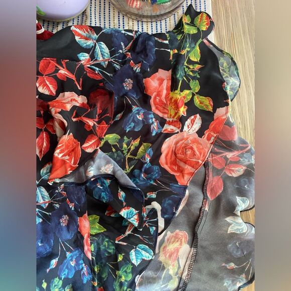 ROCOCO SAND Black Floral Wrap Mini DRESS Long Sleeve Cocktail Cottagecore Sz XS - Picture 13 of 15